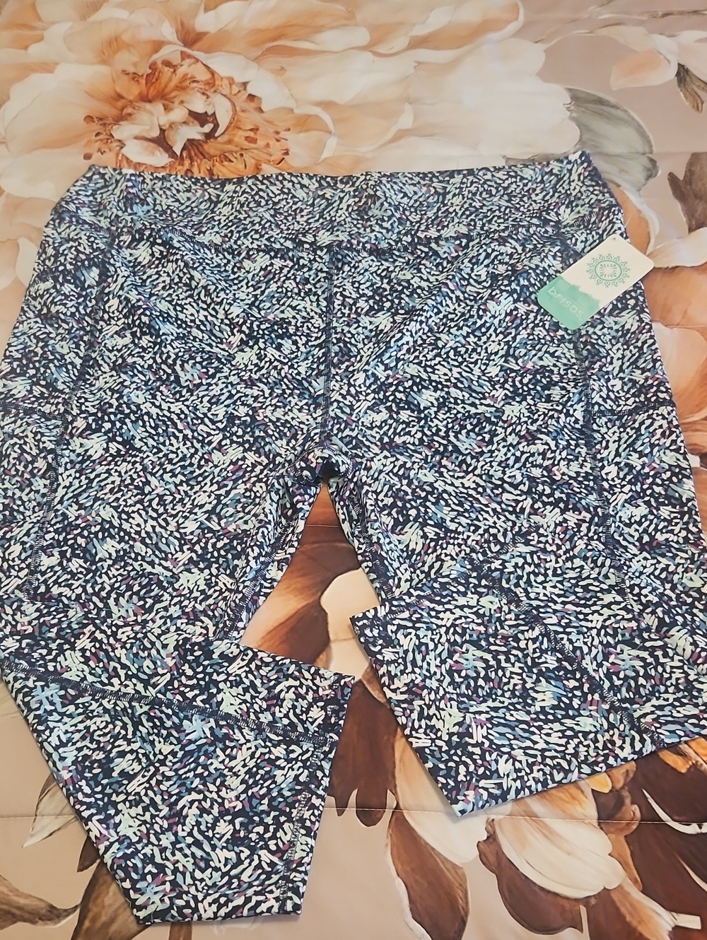 Athletic Leggins Plus Size 3X By Brisas Blue Wine White Stretchy Pockets NWT